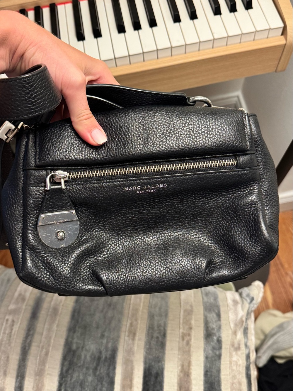 Marc Jacobs Black Pebbled Leather Crossbody with Silver Hardware
